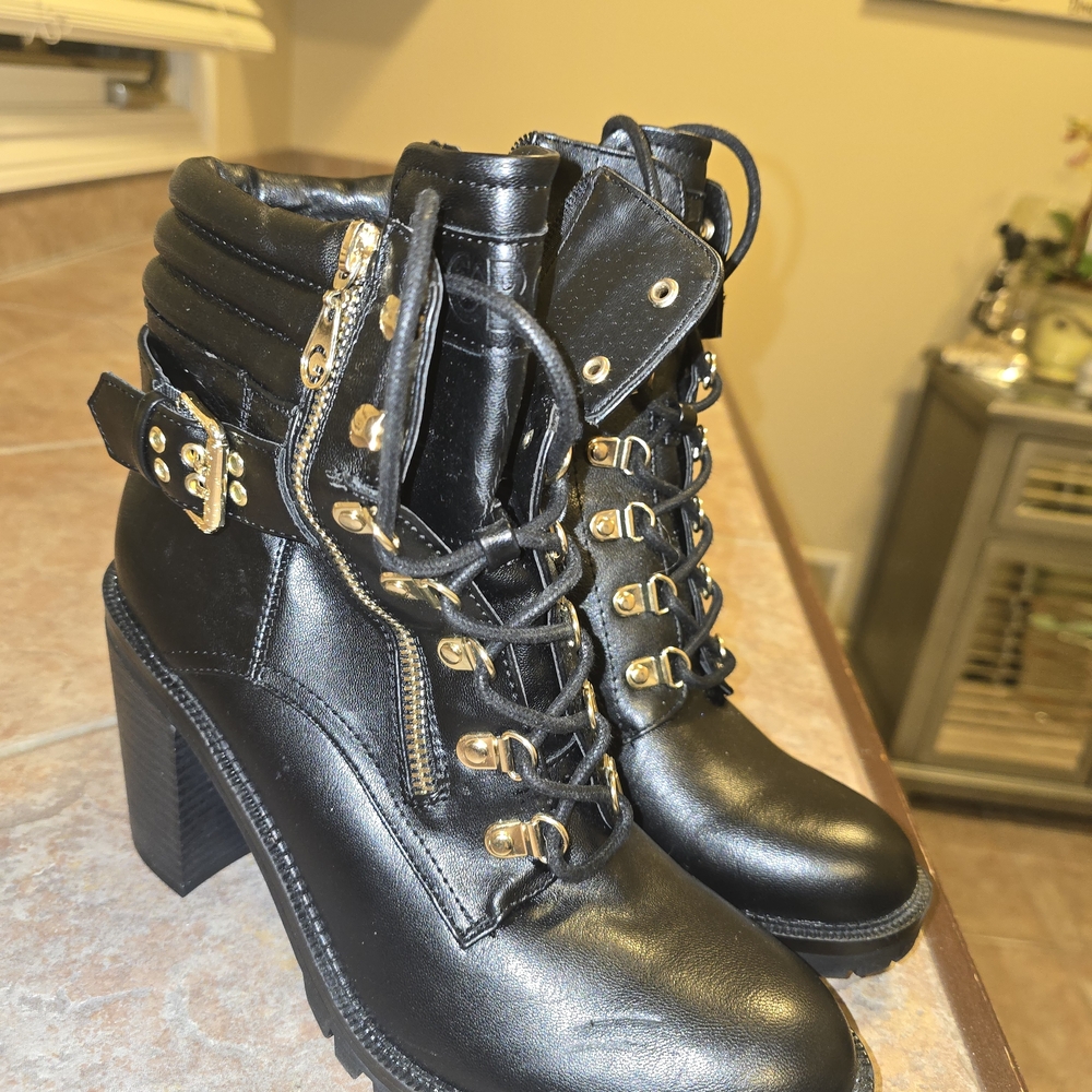 Black Heeled Combat Boots – Gold Hardware - Picture 3 of 5